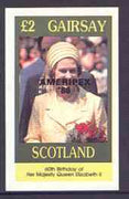 Gairsay 1986 Queen's 60th Birthday imperf deluxe sheet (£2 value) with AMERIPEX opt in black unmounted mint