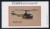 Staffa 1982 Helicopters #4 (Hiller 12E) imperf souvenir sheet (£1 value) unmounted mint
