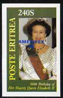 Eritrea 1986 Queen's 60th Birthday imperf deluxe sheet (240s value) with AMERIPEX opt in blue unmounted mint
