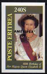 Eritrea 1986 Queen's 60th Birthday imperf deluxe sheet (240s value) with AMERIPEX opt in black unmounted mint