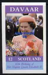 Davaar Island 1986 Queen's 60th Birthday imperf deluxe sheet (£2 value) with AMERIPEX opt in blue unmounted mint