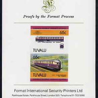 Tuvalu 1985 Locomotives #5 (Leaders of the World) 65c 'Flying Hamburger' imperf se-tenant proof pair mounted on Format International proof card (as SG 352a)