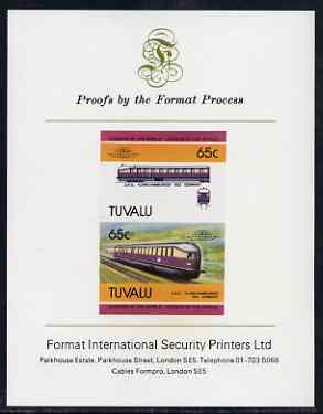 Tuvalu 1985 Locomotives #5 (Leaders of the World) 65c 'Flying Hamburger' imperf se-tenant proof pair mounted on Format International proof card (as SG 352a)