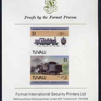 Tuvalu 1985 Locomotives #5 (Leaders of the World) $1 JNR 4-4-2T Class 1070 imperf se-tenant proof pair mounted on Format International proof card (as SG 354a)