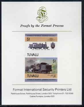 Tuvalu 1985 Locomotives #5 (Leaders of the World) $1 JNR 4-4-2T Class 1070 imperf se-tenant proof pair mounted on Format International proof card (as SG 354a)