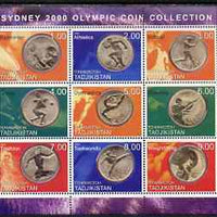 Tadjikistan 2000 Sydney Olympic Coins perf sheetlet containing set of 9 values unmounted mint