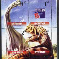 Buriatia Republic 1999 Dinosaurs composite perf sheetlet containing set of 4 values unmounted mint (one stamp with Philex France '99 logo