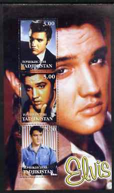 Tadjikistan 2001 Elvis Presley perf sheetlet containing set of 3 values unmounted mint