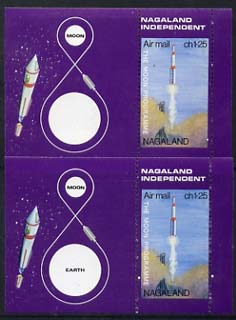 Nagaland 1969 The Moon programme 1ch25 m/sheet perf on two sides only (horiz perfs omitted), unmounted mint