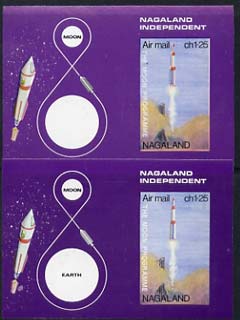 Nagaland 1969 The Moon programme 1ch25 m/sheet x 2, both imperf, one with 'Earth' omitted unmounted mint