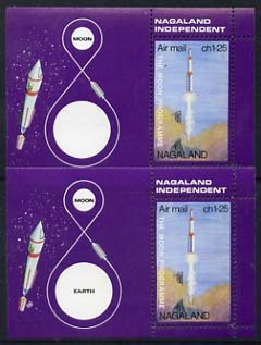 Nagaland 1969 The Moon programme 1ch25 m/sheet with 'Earth' omitted plus normal, both unmounted mint