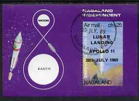 Nagaland 1969 The Moon programme 1ch25 m/sheet opt'd 'Lunar Landing Apollo 11' imperf on three sides fine cto used