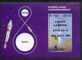 Nagaland 1969 The Moon programme 1ch25 m/sheet opt'd 'Lunar Landing Apollo 11' imperf on two sides only (horiz perfs omitted) unmounted mint