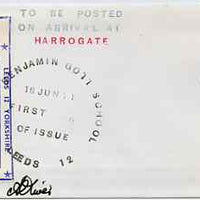 Great Britain 1971 Ulster Paintings 3p on long cover with first day cancel, also bearing Benjamin Gott School 1p Carriage Label with first day cachet signed by carrier (contents describes the authenticity of the label) slightly grubby cover