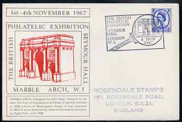 Postmark - Great Britain 1967 cover for Britsh Philatelic Exhibition (4th Day with Marble Arch in red) with Magnifier illustrated cancel (cover slightly grubby)
