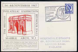 Postmark - Great Britain 1967 cover for Britsh Philatelic Exhibition (4th Day with Marble Arch in red) with Magnifier illustrated cancel (cover slightly grubby)