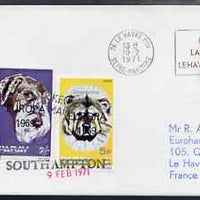 Cinderella - Great Britain 1971 Postal Strike cover to France bearing 3 Pabay imperf Dog values overprinted 'EUROPA 1969' additionally opt'd 'Emergency Strike Post, International Mail' with Pabay obliterated, various cachets plus ……Details Below
