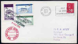Great Britain 1971 Postal Strike cover to France bearing set of 3 Stroma 'EUROPA 1963' Fish values overprinted 'Emergency Strike Post, International Mail' with Stroma obliterated, various cachets plus French 50c stamp cancelled Le Havre