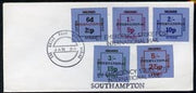 Great Britain 1971 Postal Strike cover bearing set of 5 dual currency Inland Letter Strike Labels (with Inland obliterated & opt'd International) cancelled 'The Great Post Office Strike' and 'By Emergency Strike Post, Internationa……Details Below