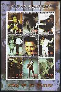 Tadjikistan 2001 Icons of the 20th Century - Elvis Presley perf sheetlet containing set of 9 values cto used