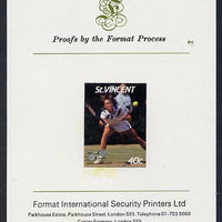 St Vincent 1987 International Tennis Planers 40c Hanna Mandikova imperf proof mounted on Format International proof card as SG 1057