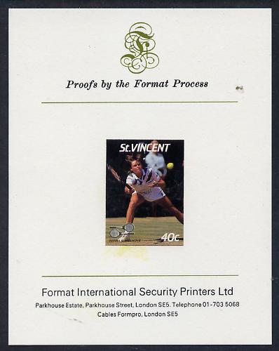 St Vincent 1987 International Tennis Planers 40c Hanna Mandikova imperf proof mounted on Format International proof card as SG 1057
