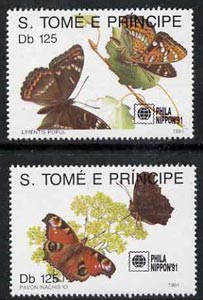 St Thomas & Prince Islands 1991 Phila Nippon '91 Stamp Exhibition (Butterflies) perf set of 2 values unmounted mint