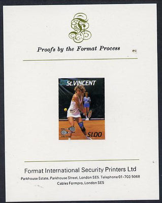 St Vincent 1987 International Tennis Players $1 Chris Evert imperf proof mounted on Format International proof card (as SG 1060)