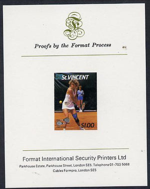 St Vincent 1987 International Tennis Players $1 Chris Evert imperf proof mounted on Format International proof card (as SG 1060)
