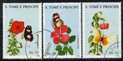 St Thomas & Prince Islands 1988 Butterflies & Flowers perf set of 3 very fine cto used