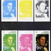 Staffa 1981 Royal Wedding imperf souvenir sheet (£1 value Charles) the set of 6 progressive proofs comprising the individueal colours, 2-colour combination plus completed design unmounted mint