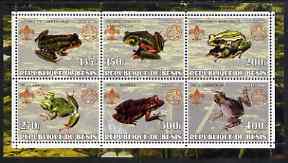 Benin 2002 Frogs & Toads perf sheetlet containing set of 6 values, each with Scouts & Guides Logos unmounted mint