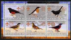 Benin 2002 Thrushes perf sheetlet containing set of 6 values, each with Scouts & Guides Logos unmounted mint