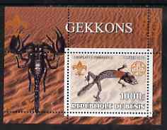 Benin 2002 Lizards & Gekkos perf s/sheet containing single value with Scouts & Guides Logos plus Rotary Logo and Insect (Scorpion) in outer margin, unmounted mint