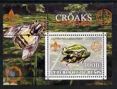 Benin 2002 Frogs & Toads perf s/sheet containing single value with Scouts & Guides Logos plus Rotary Logo and Bee in outer margin, unmounted mint