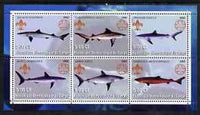 Congo 2002 Sharks perf sheetlet containing set of 6 values, each with Scouts & Guides Logos unmounted mint