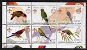 Congo 2002 Parrots perf sheetlet containing set of 6 values, each with Scouts & Guides Logos unmounted mint