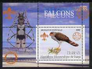 Congo 2002 Falcons perf s/sheet containing single value with Scouts & Guides Logos plus Rotary Logo & Insect in outer margin, unmounted mint