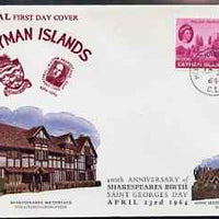 Cayman Islands 1964 400th Birth Anniversary of Shakespeare on illustrated cover with first day cancel, SG 183