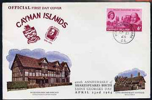 Cayman Islands 1964 400th Birth Anniversary of Shakespeare on illustrated cover with first day cancel, SG 183