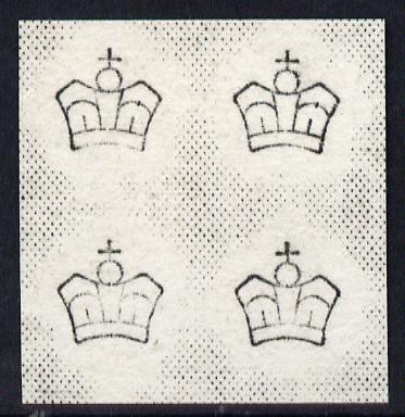 Great Britain 1880 Imperial Crown Watermark proof from Dandy roller in block of 4 on card