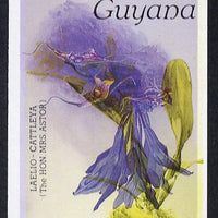 Guyana 1985-89 Orchids Series 2 plate 89 (Sanders' Reichenbachia) unmounted mint imperf single in black & yellow colours only with blue & red from another value (plate 78) printed inverted, most unusual and spectacular*