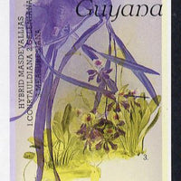 Guyana 1985-89 Orchids Series 2 plate 76 (Sanders' Reichenbachia) unmounted mint imperf single in black & yellow colours only with blue & red from another value (plate 94) printed inverted, most unusual and spectacular*