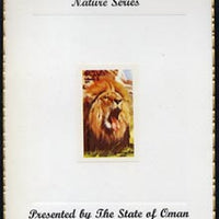 Oman 1974 Zoo Animals (Lion) imperf (4b value) mounted on special 'Nature Series' presentation card inscribed 'Presented by the State of Oman'