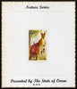 Oman 1974 Zoo Animals (Kangaroo) imperf (10b value) mounted on special 'Nature Series' presentation card inscribed 'Presented by the State of Oman'