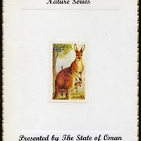 Oman 1974 Zoo Animals (Kangaroo) imperf (10b value) mounted on special 'Nature Series' presentation card inscribed 'Presented by the State of Oman'