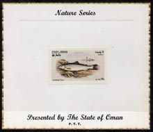 Oman 1972 Fish (Lochleven Trout) imperf (10b value) mounted on special 'Nature Series' presentation card inscribed 'Presented by the State of Oman'