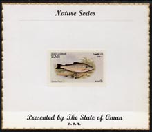 Oman 1972 Fish (Common Trout) imperf (5b value) mounted on special 'Nature Series' presentation card inscribed 'Presented by the State of Oman'