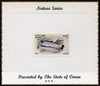 Oman 1972 Fish (Sewen) imperf (3b value) mounted on special 'Nature Series' presentation card inscribed 'Presented by the State of Oman'