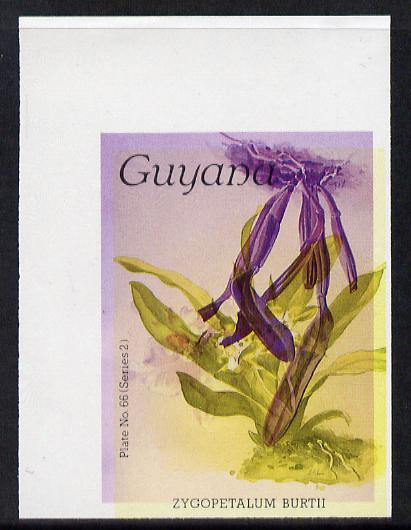 Guyana 1985-89 Orchids Series 2 plate 66 (Sanders' Reichenbachia) unmounted mint imperf single in black & yellow colours only with blue & red from another value (plate 74) printed inverted, most unusual and spectacular